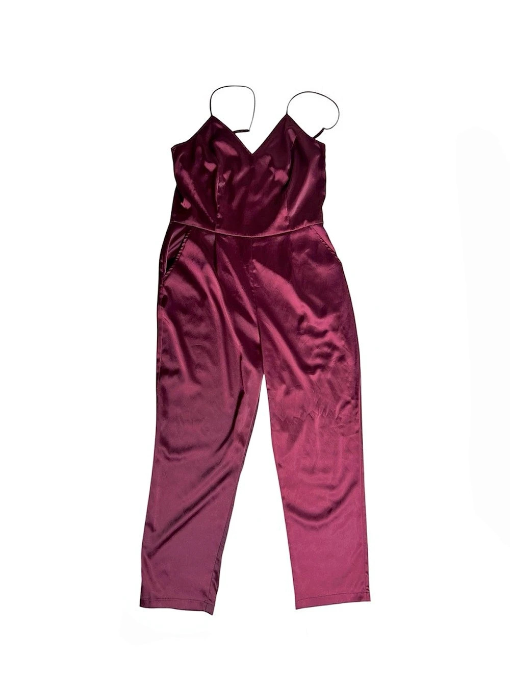 Lulus Touch of Heaven Burgundy Satin Sleeveless Jumpsuit, Large